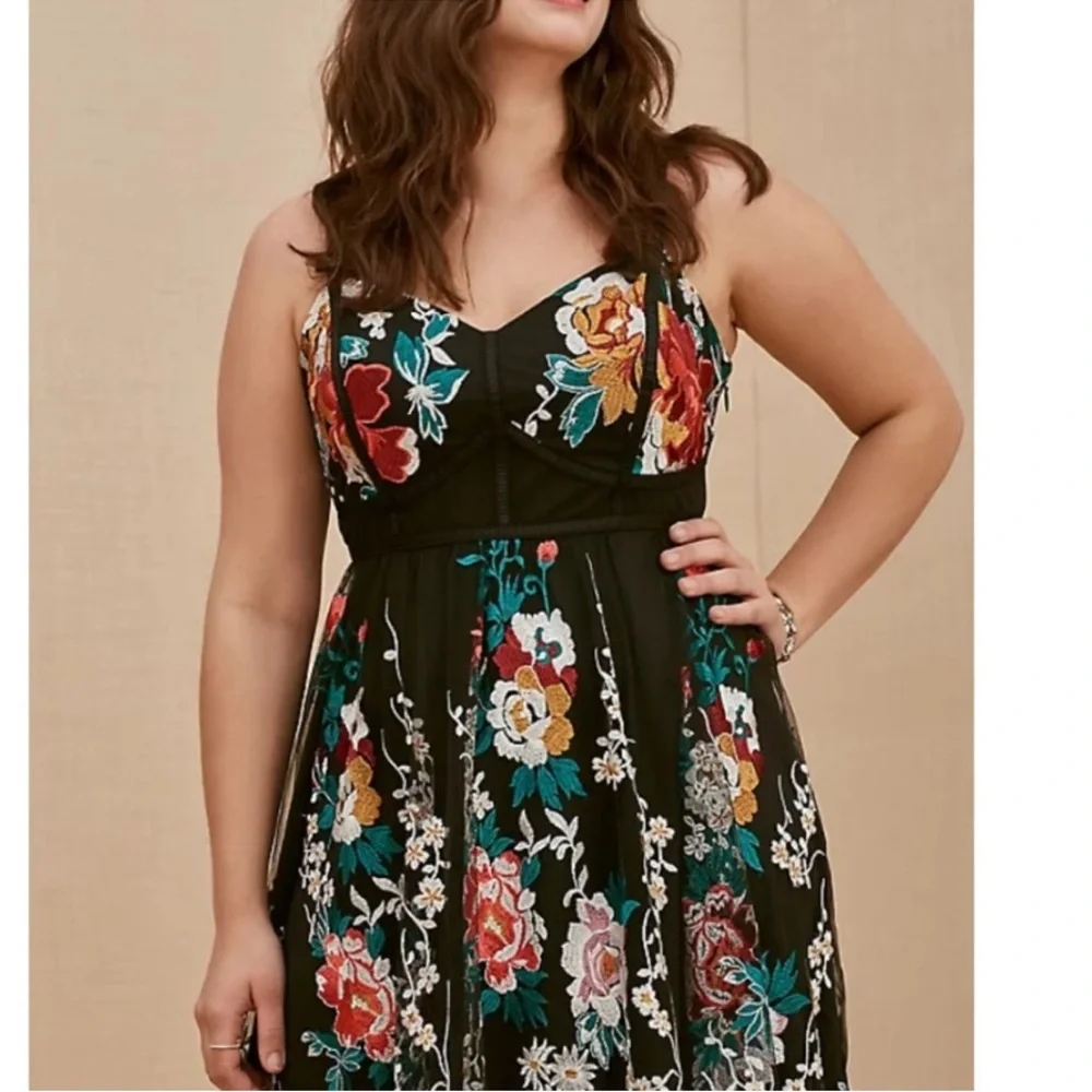 Torrid Black Dress with Colorful Floral Embroidery - Picture 6 of 8